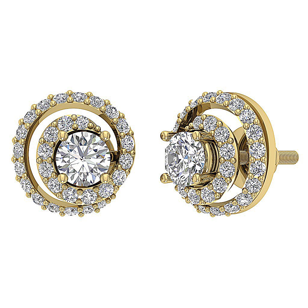 14k/18k Solid Gold Round Diamonds I1 G 1.25Ct Removable Jacket Halo Solitaire Studs Earrings 9.90MM