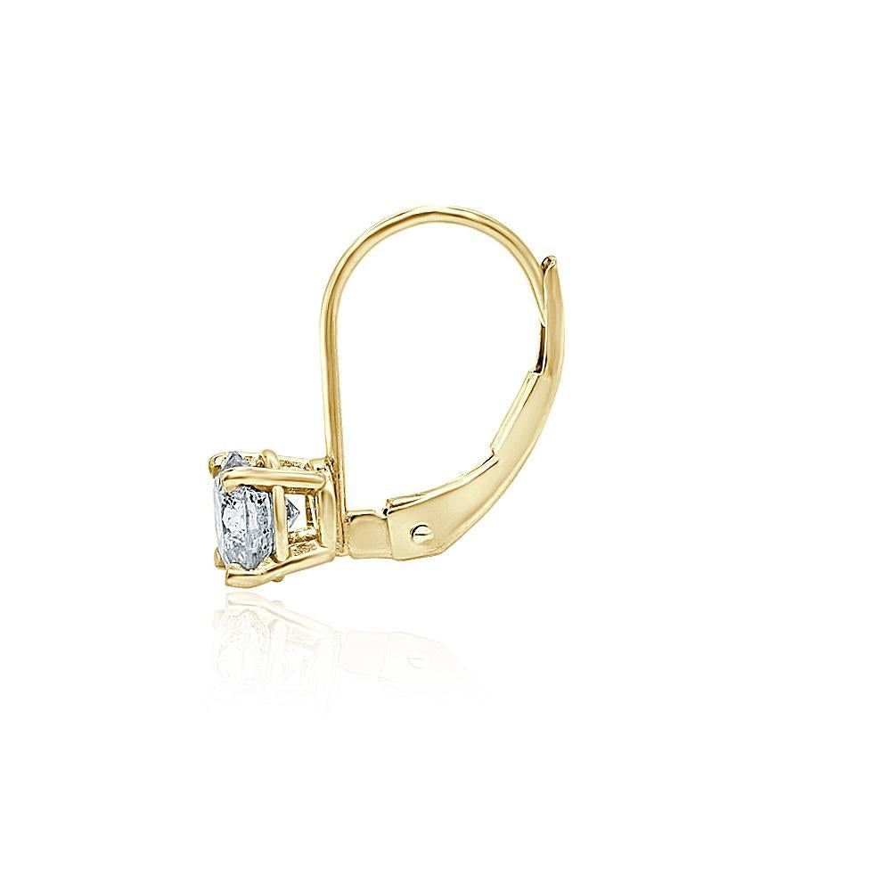 Lever Back Solitaire Stud Earring Natural Diamonds I1 G 1.10 Ct 14k/18k Yellow Gold