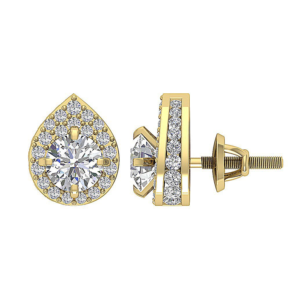 14k/18k Yellow Gold Round Diamond I1 G 1.75Ct Removable Jacket Halo Solitaire Stud Earring 7.80MM