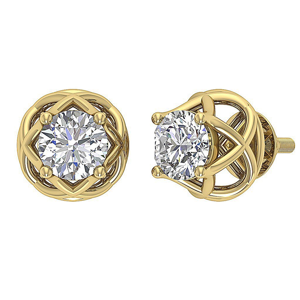 14k/18k Rose Gold SI1/I1 G 2.00 Ct Solitaire Studs Wedding Earrings Genuine Diamond Prong Set