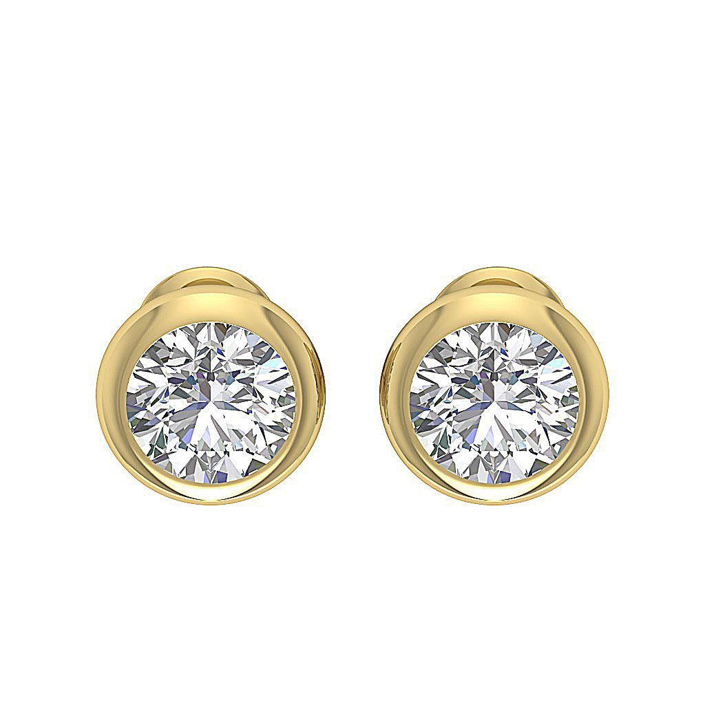 Natural Diamond Solitaire Studs Engagement Earrings I1 G 1.40 Ct 14k / 18k White Gold Bezel Set