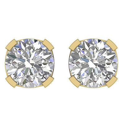 Solitaire Studs Earrings Brilliant Round Cut Diamonds I1 G 1.40 Ct 14k/18k Gold