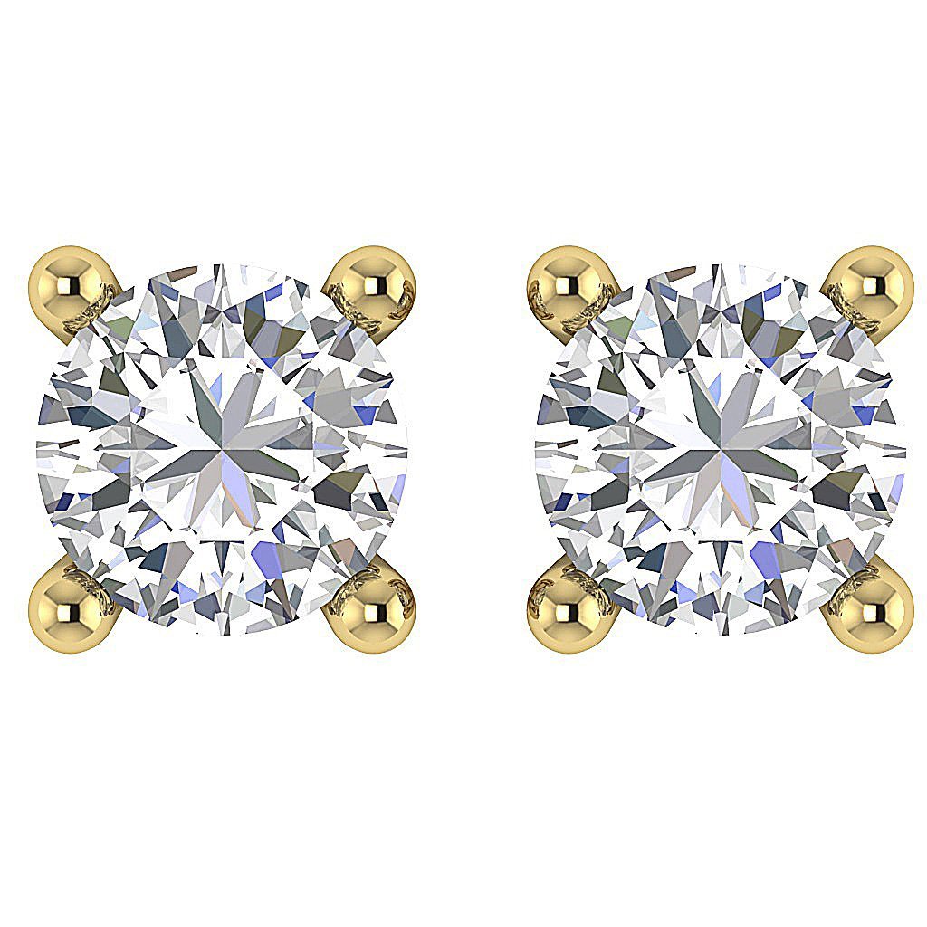 Solitaire Studs Earrings 14k / 18k Gold Natural Round Cut Diamond I1 G 0.60 Ct