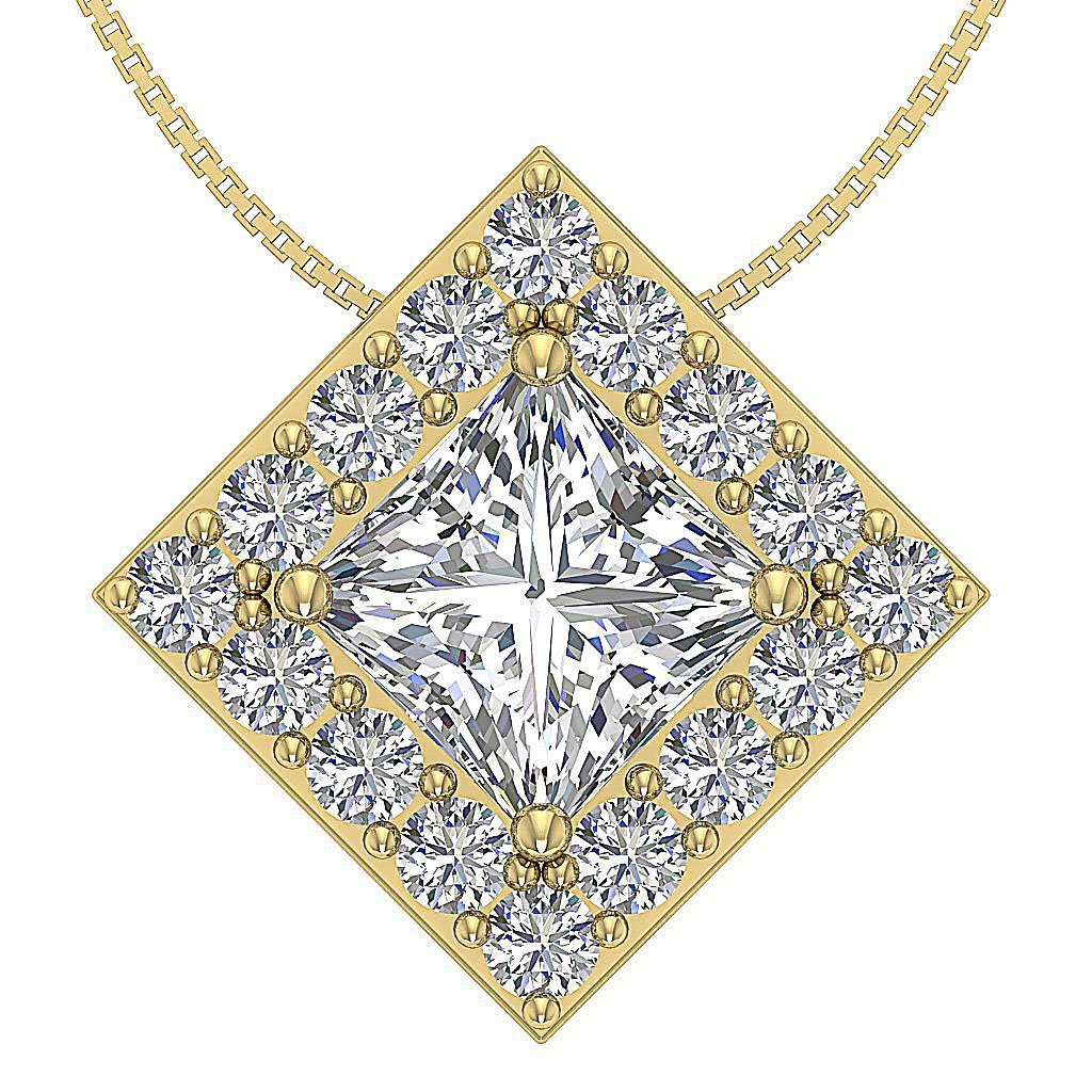 Square Halo Pendants 14k/18k Solid Gold SI1 G 0.75 Carat Princess Round Diamond