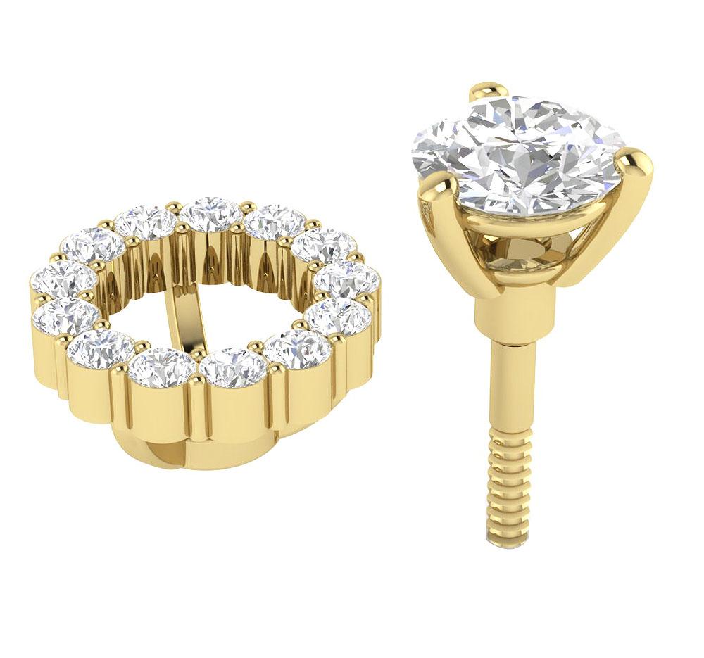 14k/18k Solid Gold Natural Diamonds SI1 G 1.45 Ct Removable Jacket Halo Studs Earrings Prong Set