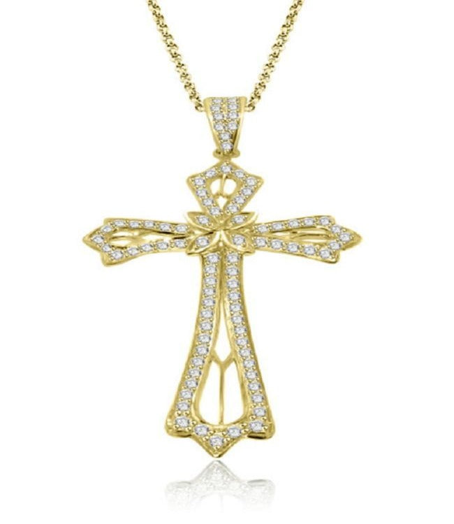 Round Diamond Designer Cross Anniversary Pendants I1 G 1.45 Ct 14k/18k White Gold Pave Set