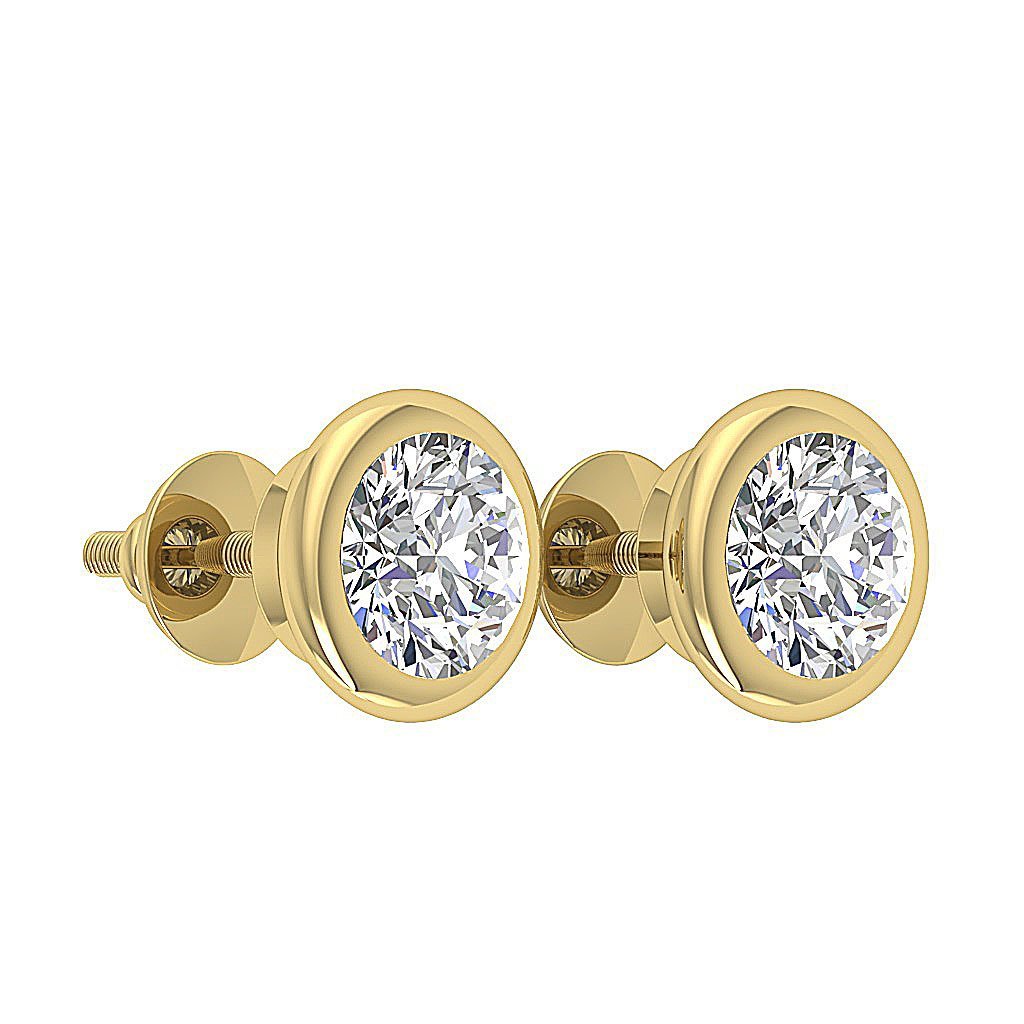 Natural Diamond Solitaire Studs Engagement Earrings I1 G 1.40 Ct 14k / 18k White Gold Bezel Set