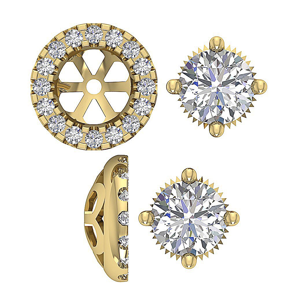 14k/18k Solid Gold Round Diamond SI1 G 1.30Ct Removable Jacket Halo Solitaire Stud Earring Prong Set