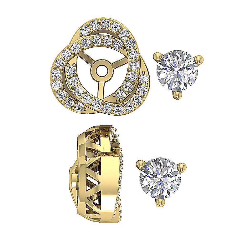 14k/18k White Gold Natural Diamond I1 G 1.50Ct Removable Jacket Halo Solitaire Stud Earring 12.70MM