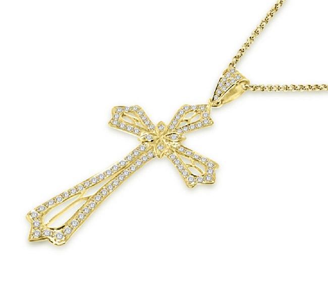 Round Diamond Designer Cross Anniversary Pendants I1 G 1.45 Ct 14k/18k White Gold Pave Set