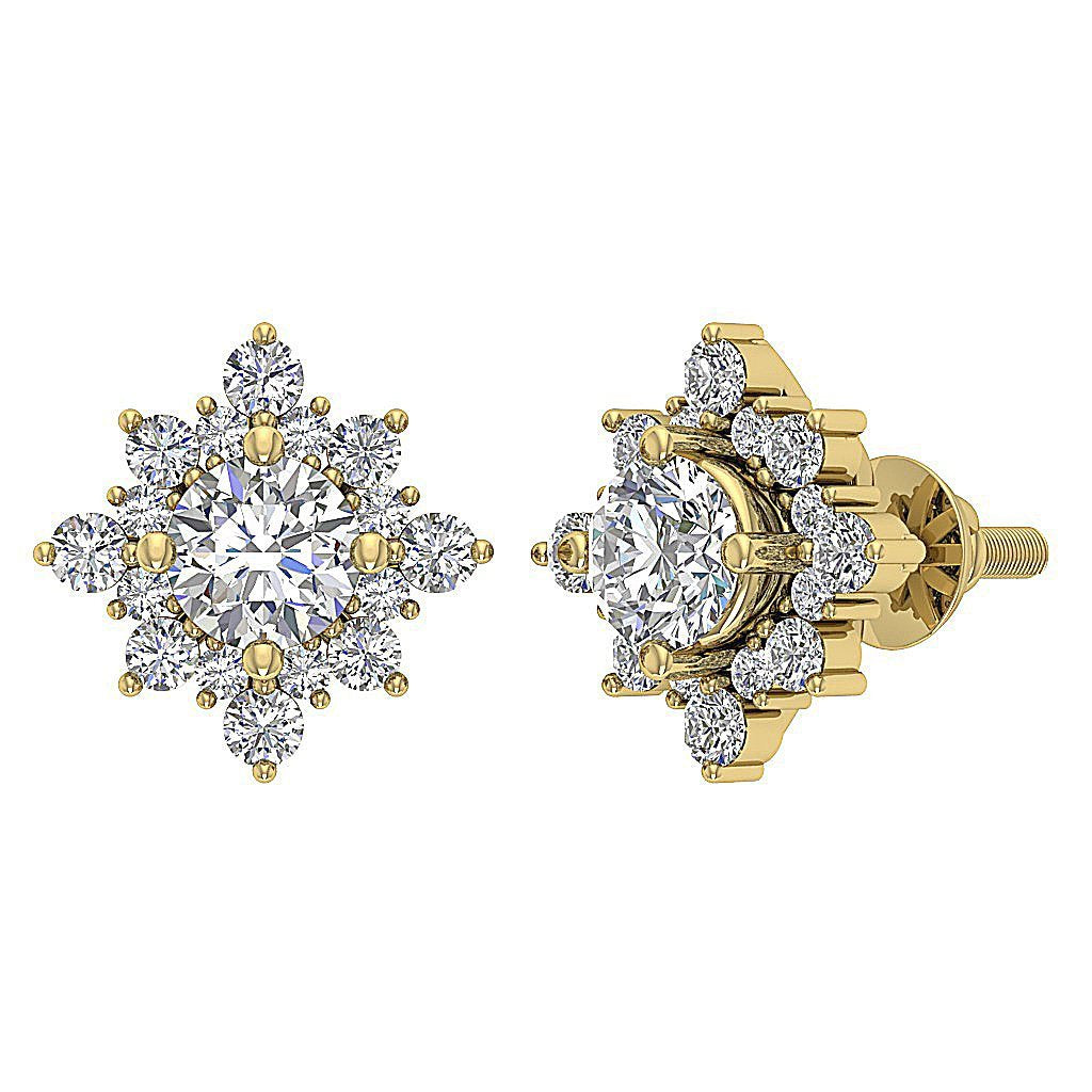 Designer Halo Solitaire Stud Earring 14k/18k Solid Gold Round Diamond SI1 G 1.80Ct