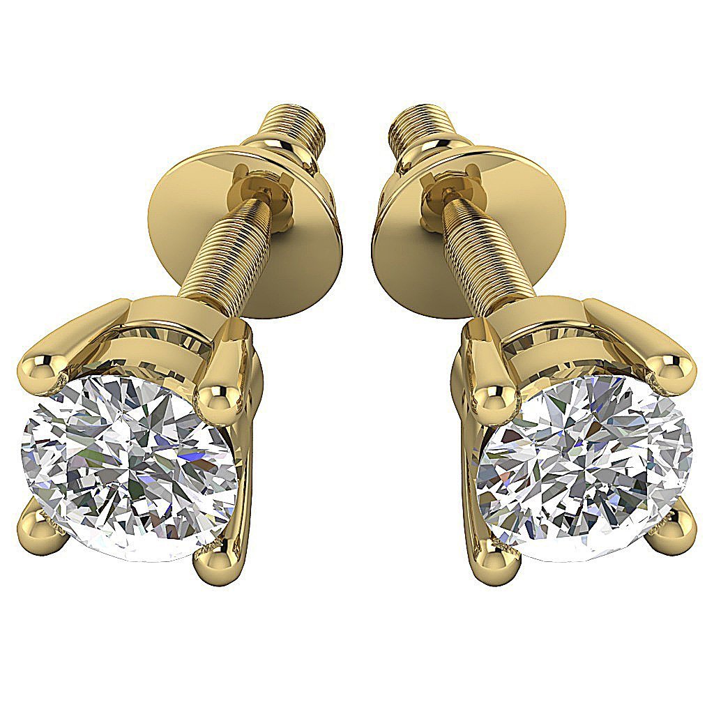 Solitaire Studs Earrings 14k / 18k Gold Natural Round Cut Diamond I1 G 0.60 Ct