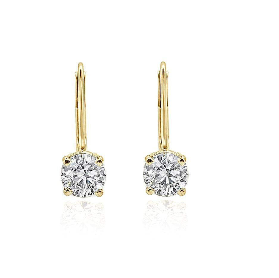 Lever Back Solitaire Studs Earrings 14k/18k Rose Gold Round Diamonds SI1 G 1.10 Ct
