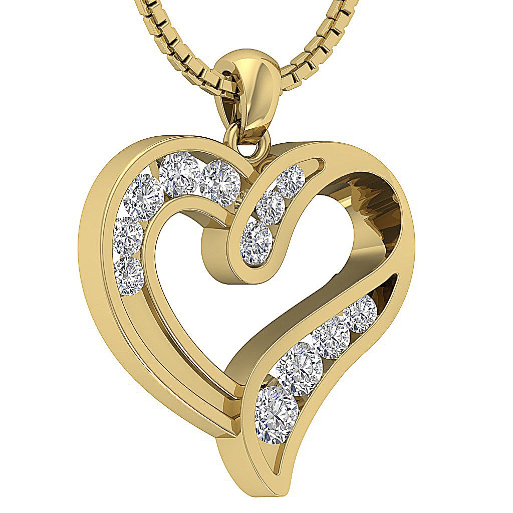 14kYellowGoldNaturalCutDiamondHeartPendants