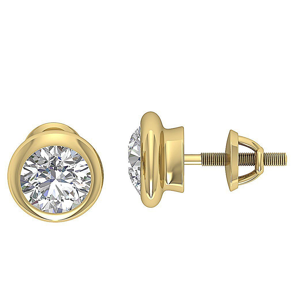 Natural Diamond Solitaire Studs Engagement Earrings I1 G 1.40 Ct 14k / 18k White Gold Bezel Set