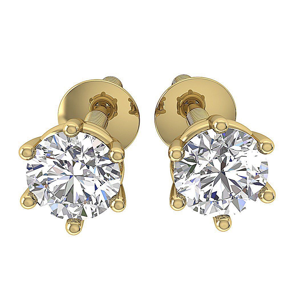 Six Prong Set Solitaire Studs Earrings 14k / 18k Natural Diamonds I1 G 0.40 Ct