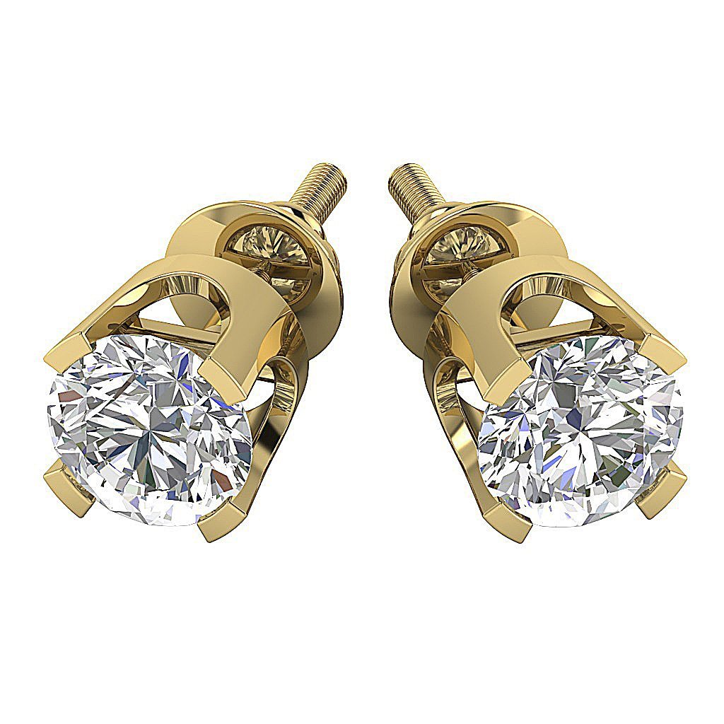 Solitaire Studs Earrings Brilliant Round Cut Diamonds I1 G 1.40 Ct 14k/18k Gold