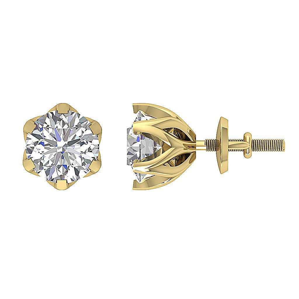 Designer Solitaire Studs Earrings 14k/18k Solid Gold I1 G 1.00 Ct Round Cut Diamonds