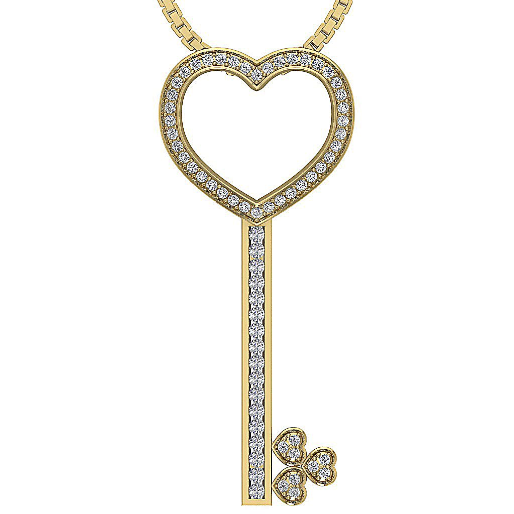 Designer Key Shape Pendant SI1/I1 G 0.55 Carat Natural Diamond 14k/18k Solid Gold