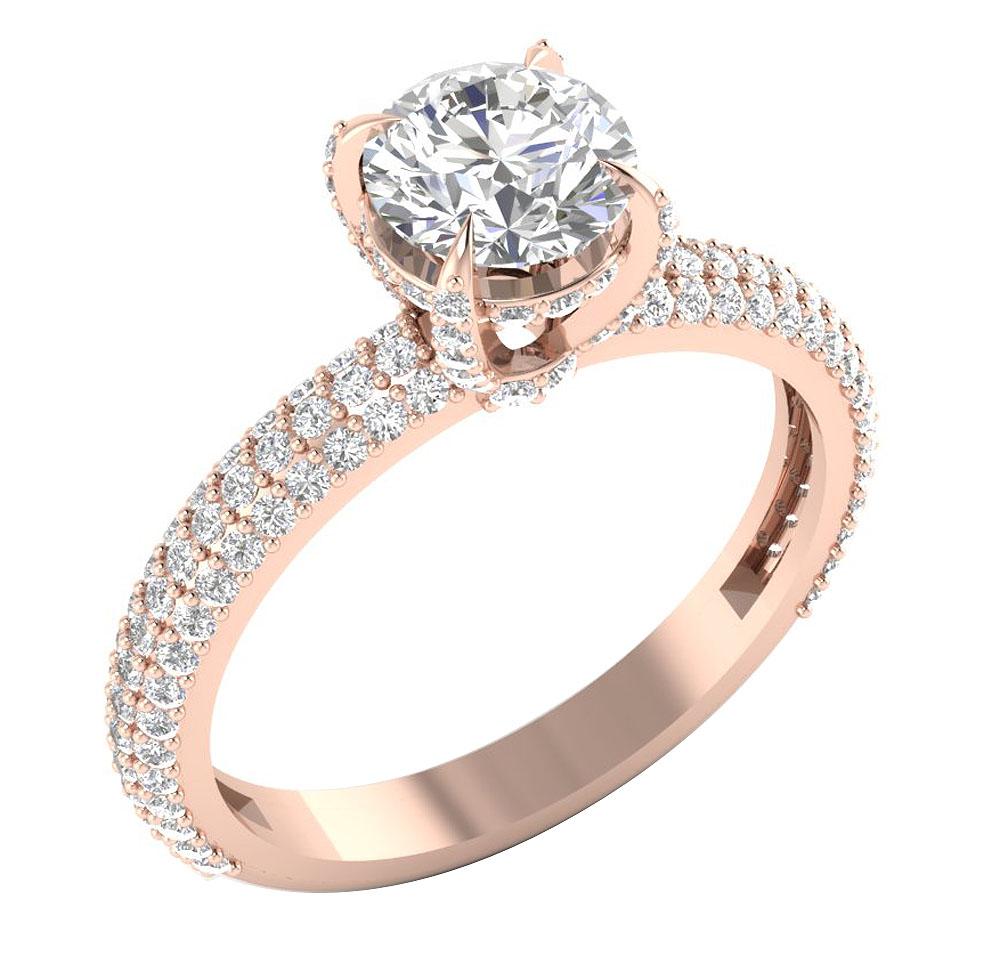 Round Diamond 14k Solid Gold Solitaire Designer Engagement Ring I1 G 2.00 Ct