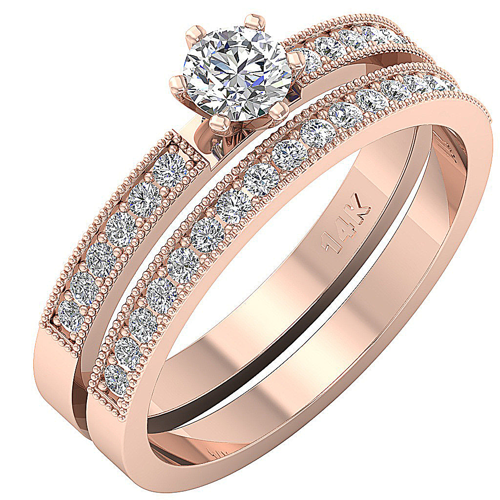 14kRoseGoldHaloBridalAnniversaryRingSet