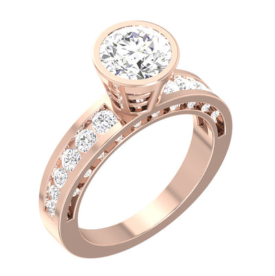 Bezel & Channel Set Solitaire Diamond Engagement Ring I1 G 2.35 Carat Natural Diamond 14K Gold