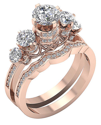 Five Stone Engagement Ring Wedding Sets I1 G 2.15 Ct Round Diamond 14k Gold
