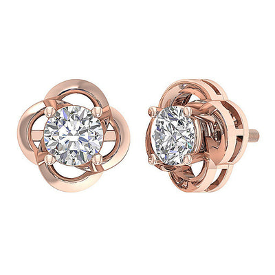 18k/14k Rose Gold Solitaire Studs Anniversary Earring Round Diamond SI1/I1 G 1.00 Ct Prong Set