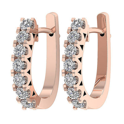 Natural Diamond Large Hoop Engagement Earrings SI1/I1 G 1.00 Ct 18k/14k Rose Gold Prong Set