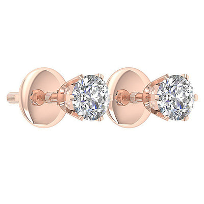 Genuine Diamond Solitaire Studs Wedding Earrings SI1/I1 G 0.50 Ct 14k/18k White Gold Prong Set