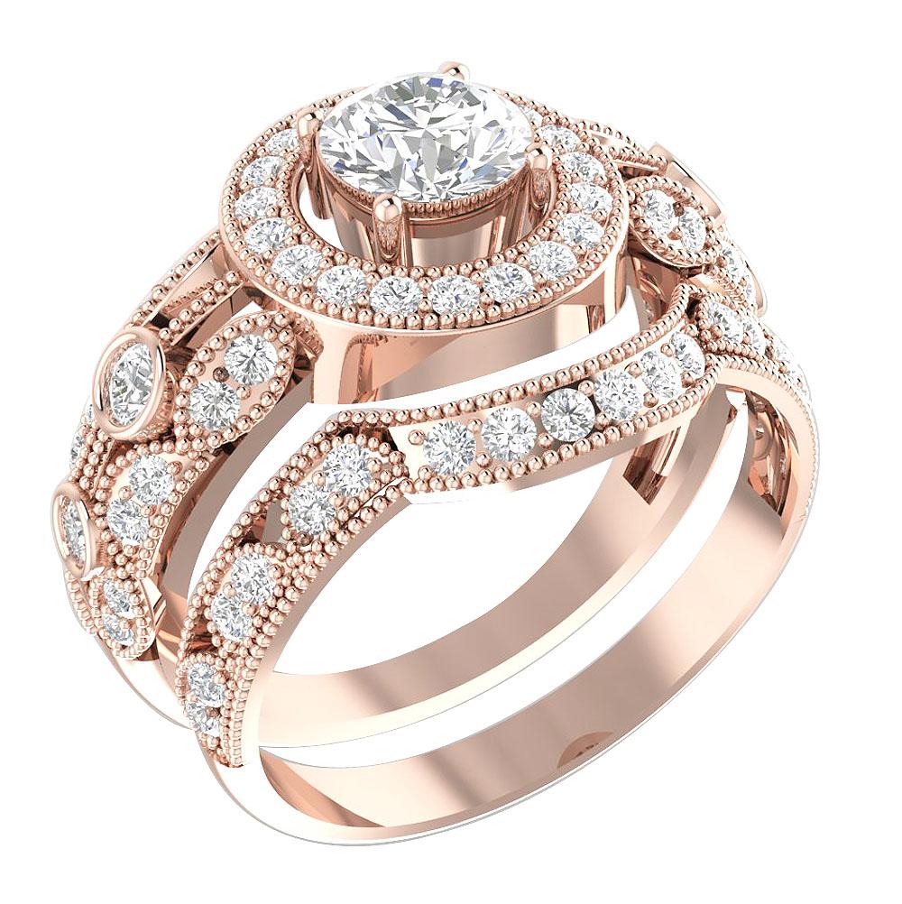 Solitaire Engagement Ring And Wedding Band Set 14k Solid Gold SI1 G 1.40 Carat Genuine Diamond