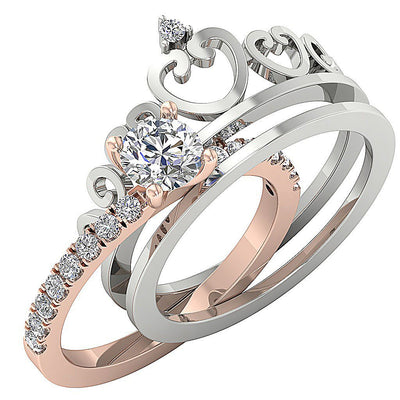 Crown Bridal Anniversary Ring 14K Solid Gold Prong Set SI1 G 1.30 Ct Round Diamond 12.35 MM