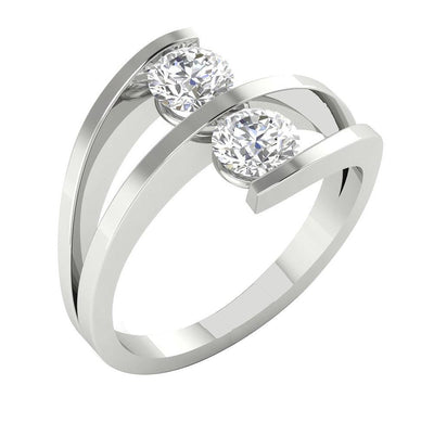 Forever Us Two-Stone Solitaire Anniversary Ring 14k Solid Gold I1 G 1.01 Ct Round Diamond Bar Set