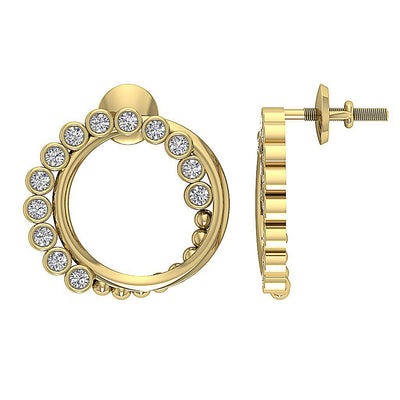 Bezel Set Medium Hoop Anniversary Earrings Round Diamond SI1/I1 G 0.55 Ct 18k/14k White Yellow Rose Gold