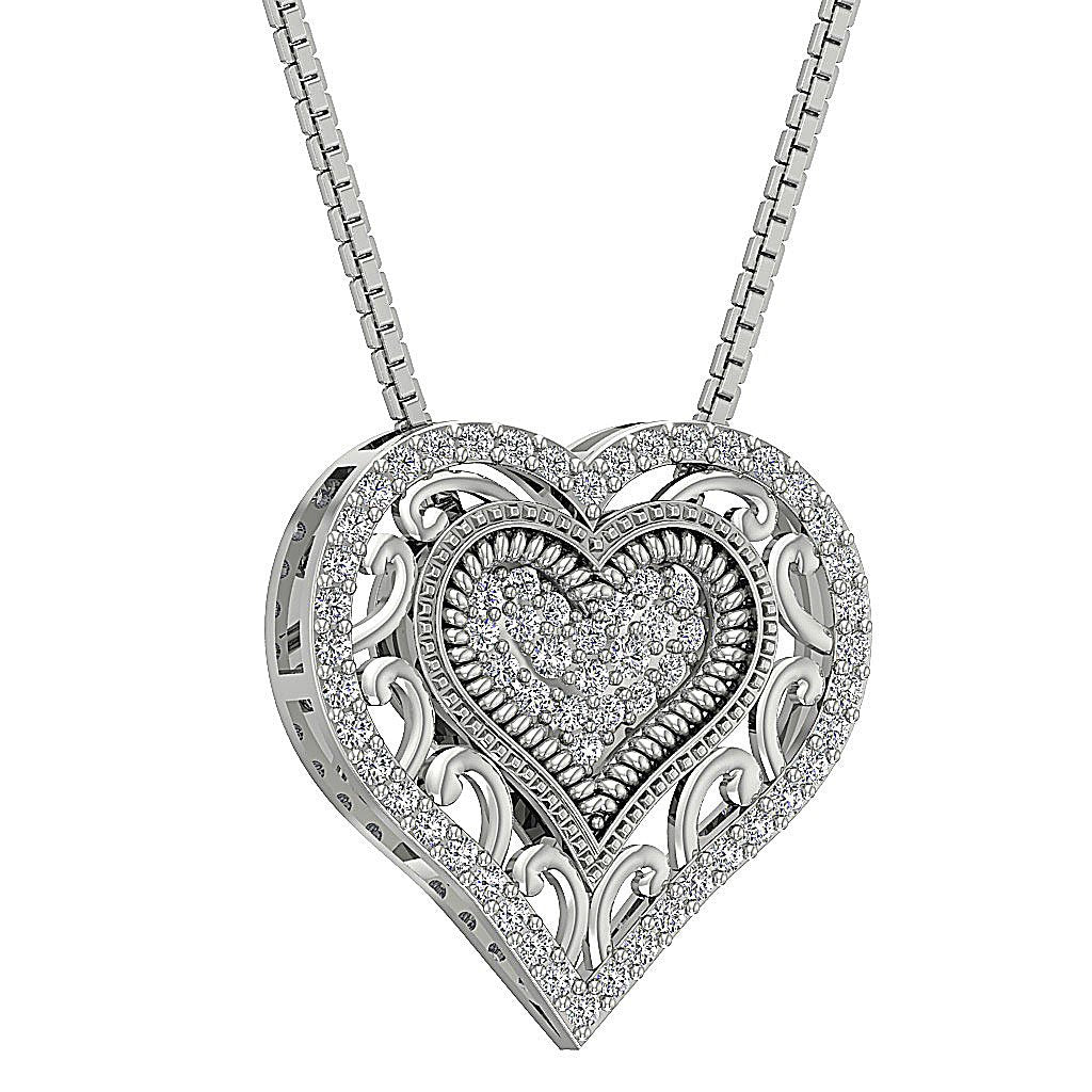 SI1/I1 G 0.45 Ct Natural Diamond 14k/18k Solid Gold Unique Heart Pendant