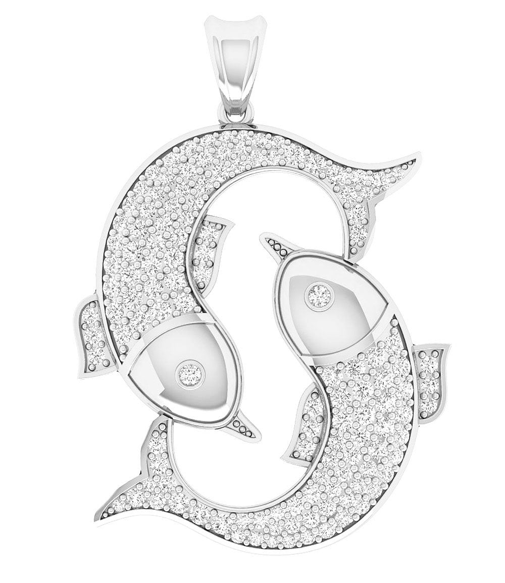 Genuine Diamond I1/SI1 G 1.00 Carat Pisces Zodiac Sign Pendant Necklace 14K/18K Gold
