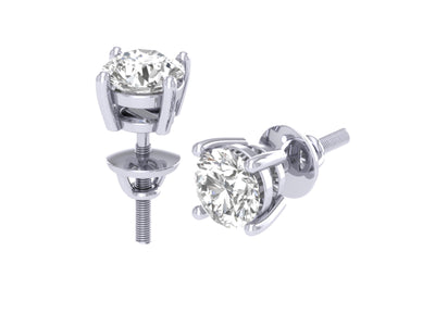 Natural Diamond Solitaire Studs Earrings SI1/I1 G 0.30 Ct 14k/18k White Gold Prong Set