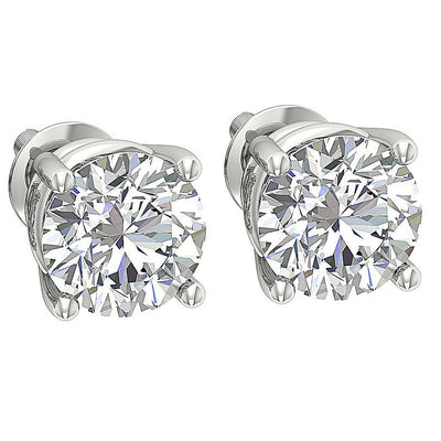 14k / 18k Solid Gold Solitaire Studs Earrings Set I1 G 1.70 Ct Genuine Diamond