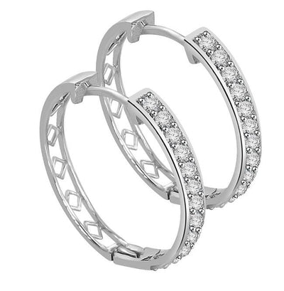 Genuine Diamond Medium Hoop Wedding Earrings VVS1/VS1/SI1/I1 0.55 Ct 18k/14k White Gold Pave Set