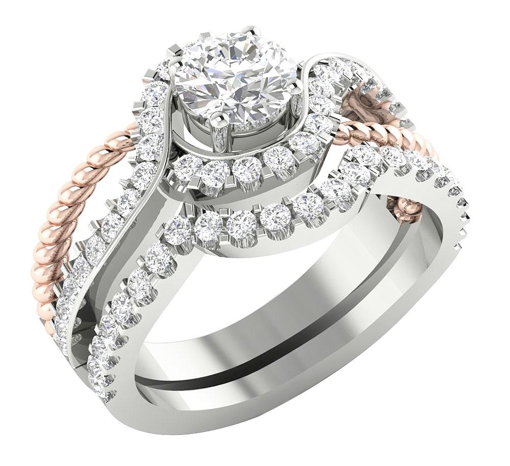 Split Shank Bridal Wedding Ring Set SI1 G 1.75 Carat Natural Diamonds 14K Solid Gold