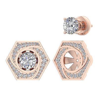 14k Solid Gold Round Diamonds I1 G 2.11 Ct Removable Jacket Studs Earrings Set