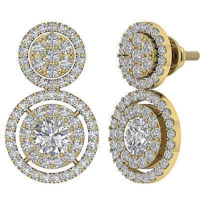 Prong Set Dangle Engagement Earrings Natural Diamond SI1/I1 G 2.55 Ct 18k/14k White Yellow Rose Gold