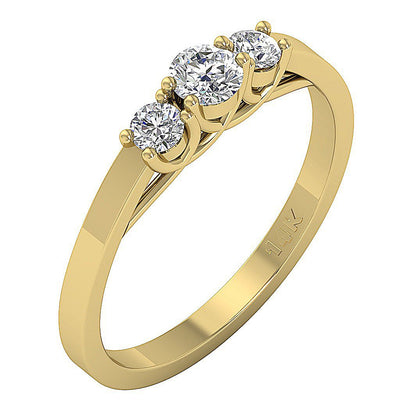 SI1 G 0.70 Ct Three Stone Anniversary Ring Natural Diamond 14k Solid Gold