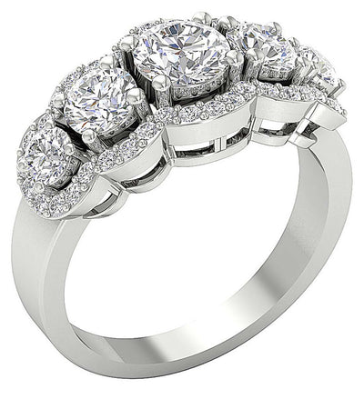 Natural Diamond 14k White Gold I1 G 2.65 Ct Designer Five Stone Engagement Ring Prong Set