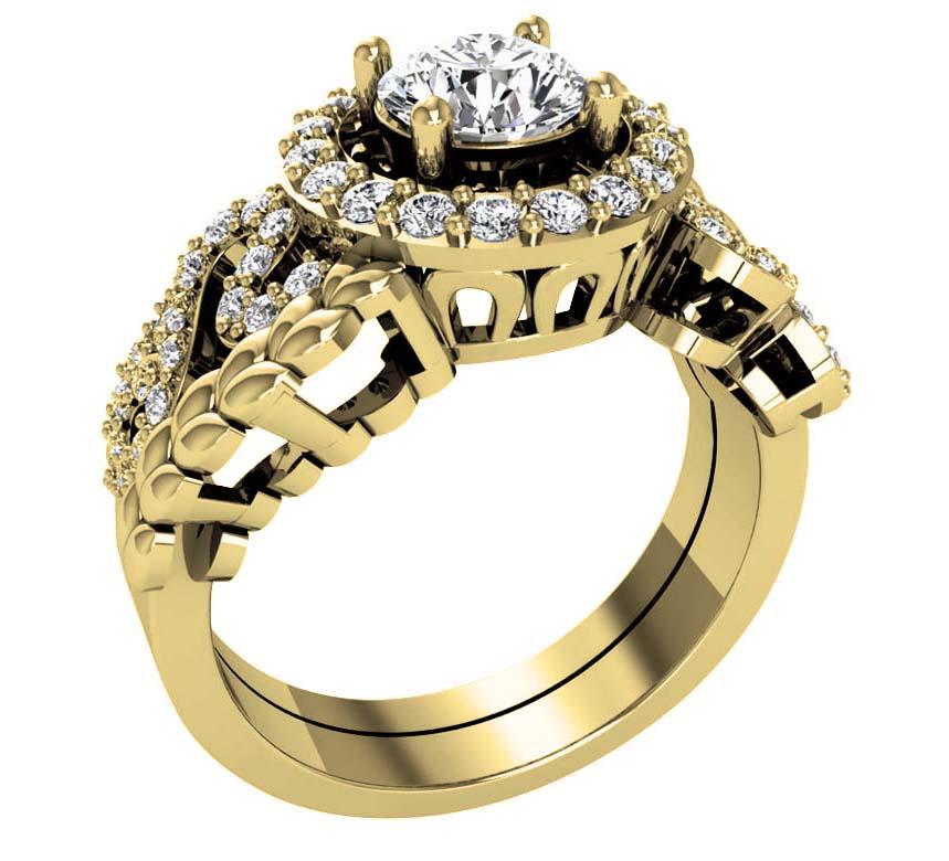 Designer Bridal Halo Ring Set I1 G 1.60 Ct Genuine Diamond 14K White Yellow Rose Gold
