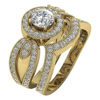 Halo Engagement Ring Sets For Her Natural Diamond I1 G 2.00 Carat 14k Yellow White and Rose Gold