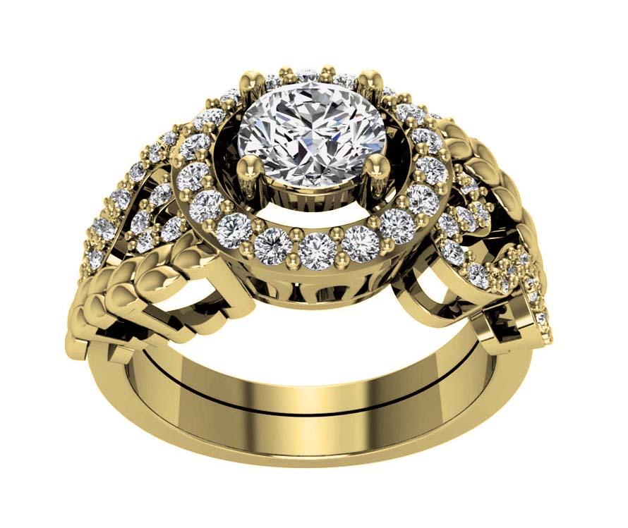 Designer Bridal Halo Ring Set I1 G 1.60 Ct Genuine Diamond 14K White Yellow Rose Gold