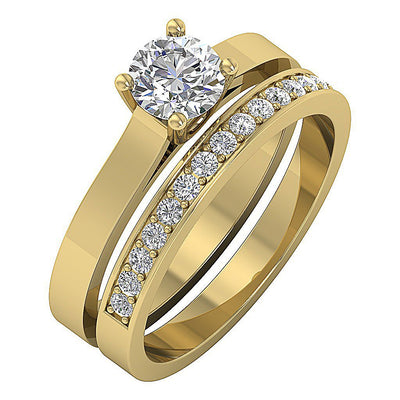 Solitaire Engagement Band Wedding Ring Sets I1 G 1.15 Ct Natural Diamond 14K Solid Yellow Gold