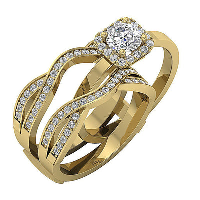 Halo Bridal Anniversary Ring Prong Set SI1 G 1.60 Carat Round Diamond Cut 14K Solid Gold