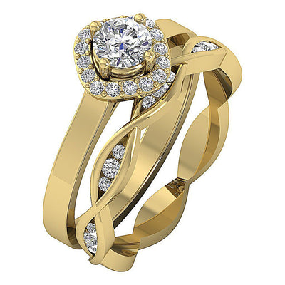 Cushion Halo Twisted Wedding Ring Set SI1 G 1.00 Carat 14k Gold Round Diamond